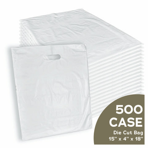 Case of 500 white die-cut poly bags 15 x 4 x 18 inches