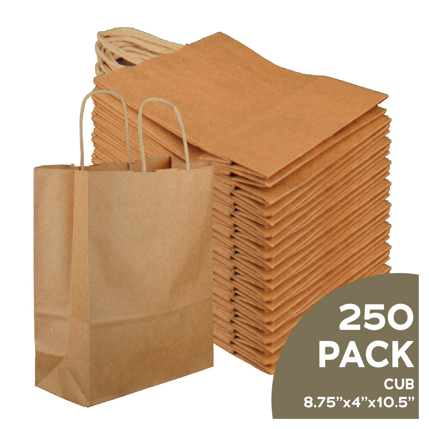 Boaz Trading Cub 8x4x10 natural brown kraft paper gift bags with twisted handles, bulk case