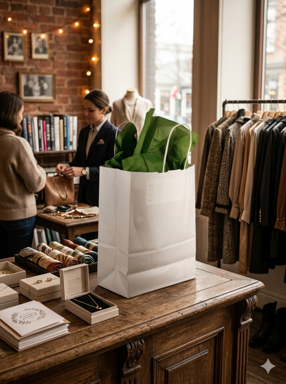 8x4x10 white kraft gift bag on a boutique counter