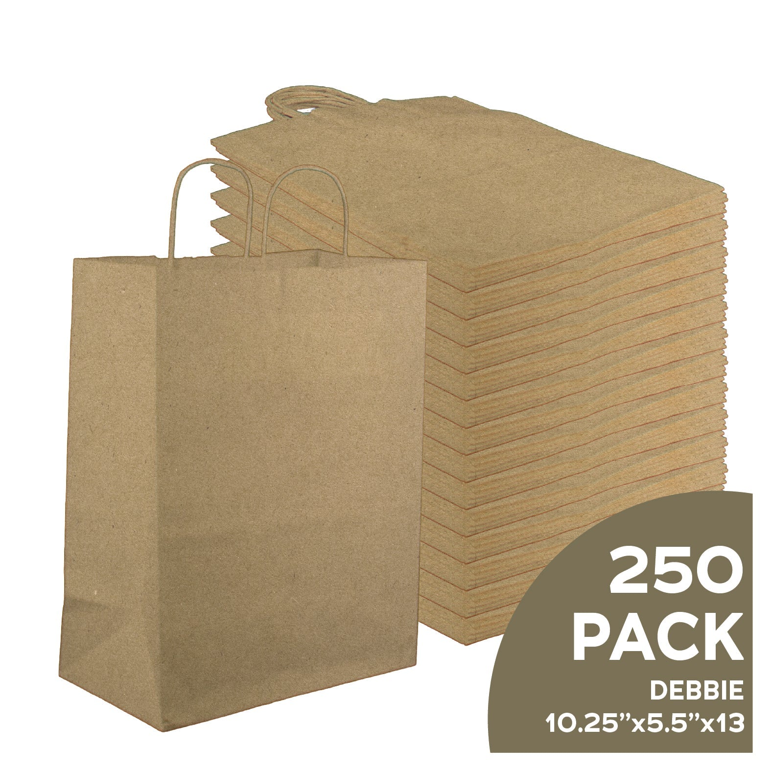 Debbie 10x5x13 natural brown kraft paper shopping bags with handles