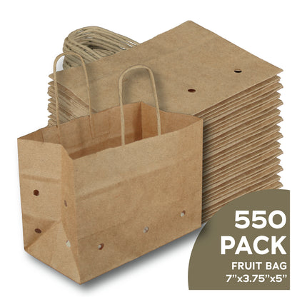 Boaz Trading vented natural brown kraft paper produce bags with handles, 550 count bulk case
