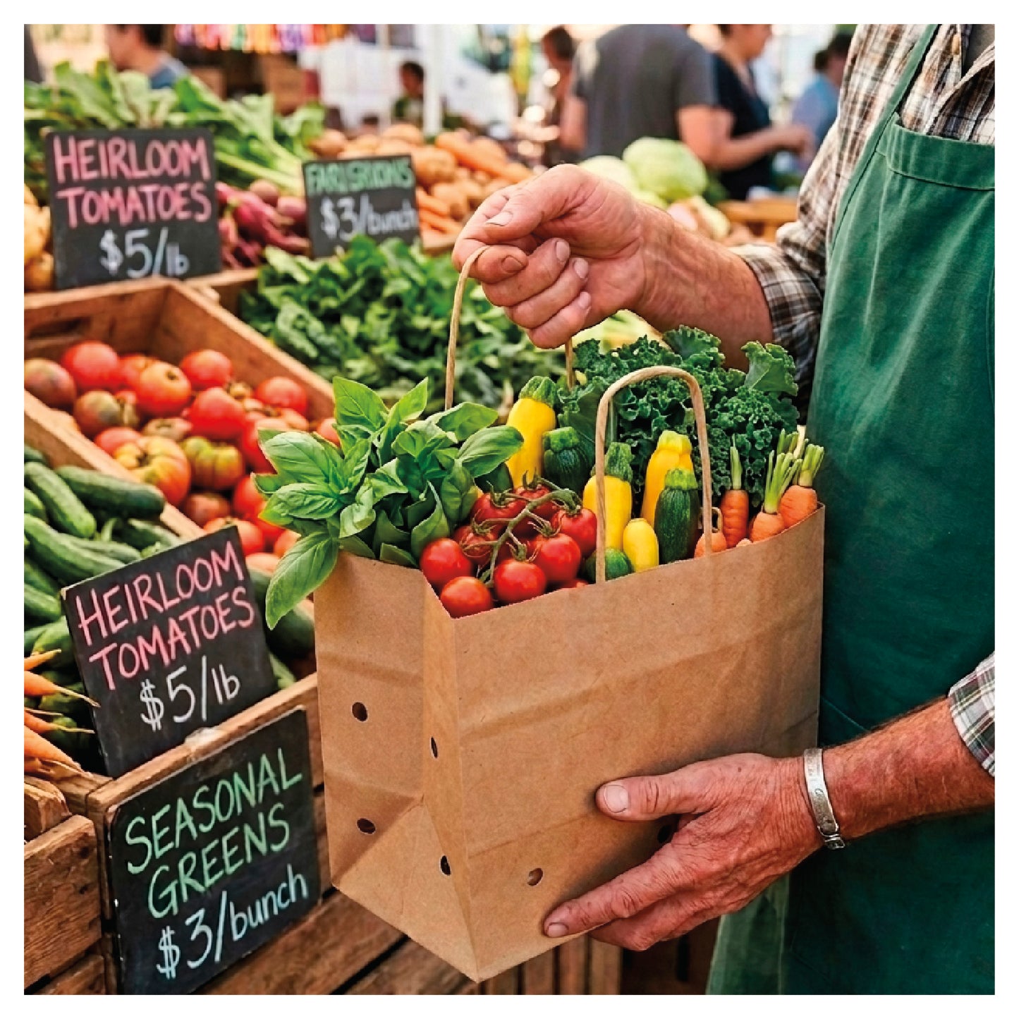 Vented kraft produce bags with grapes and vegetables