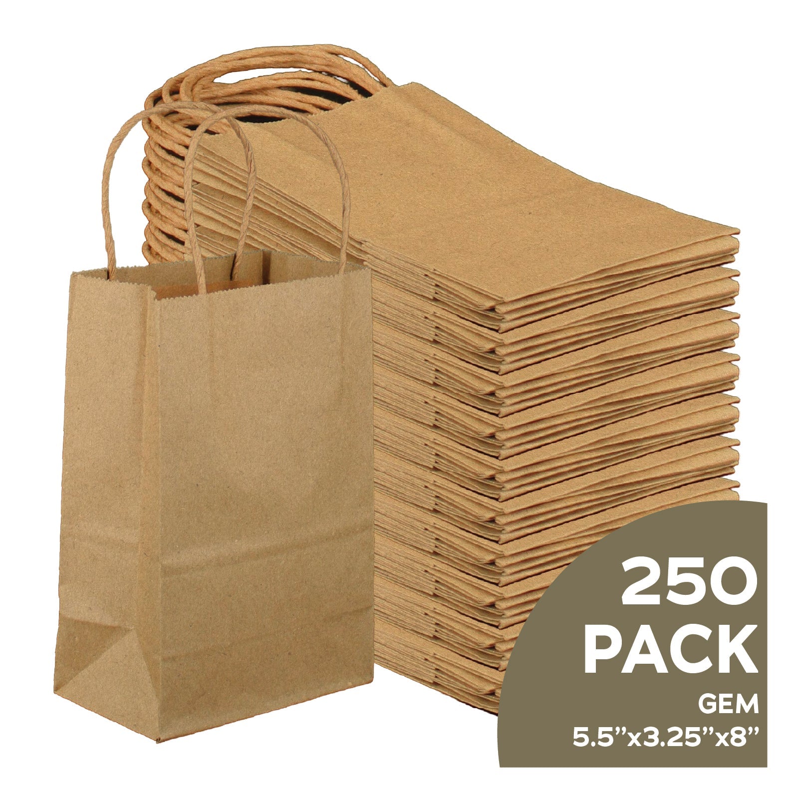 Gem 5x3x8 natural brown kraft paper gift bags with handles