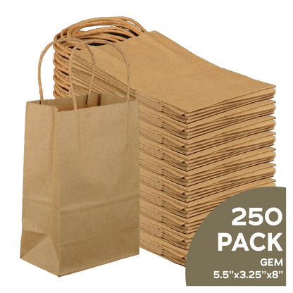 Gem 5x3x8 natural brown kraft paper gift bags with handles