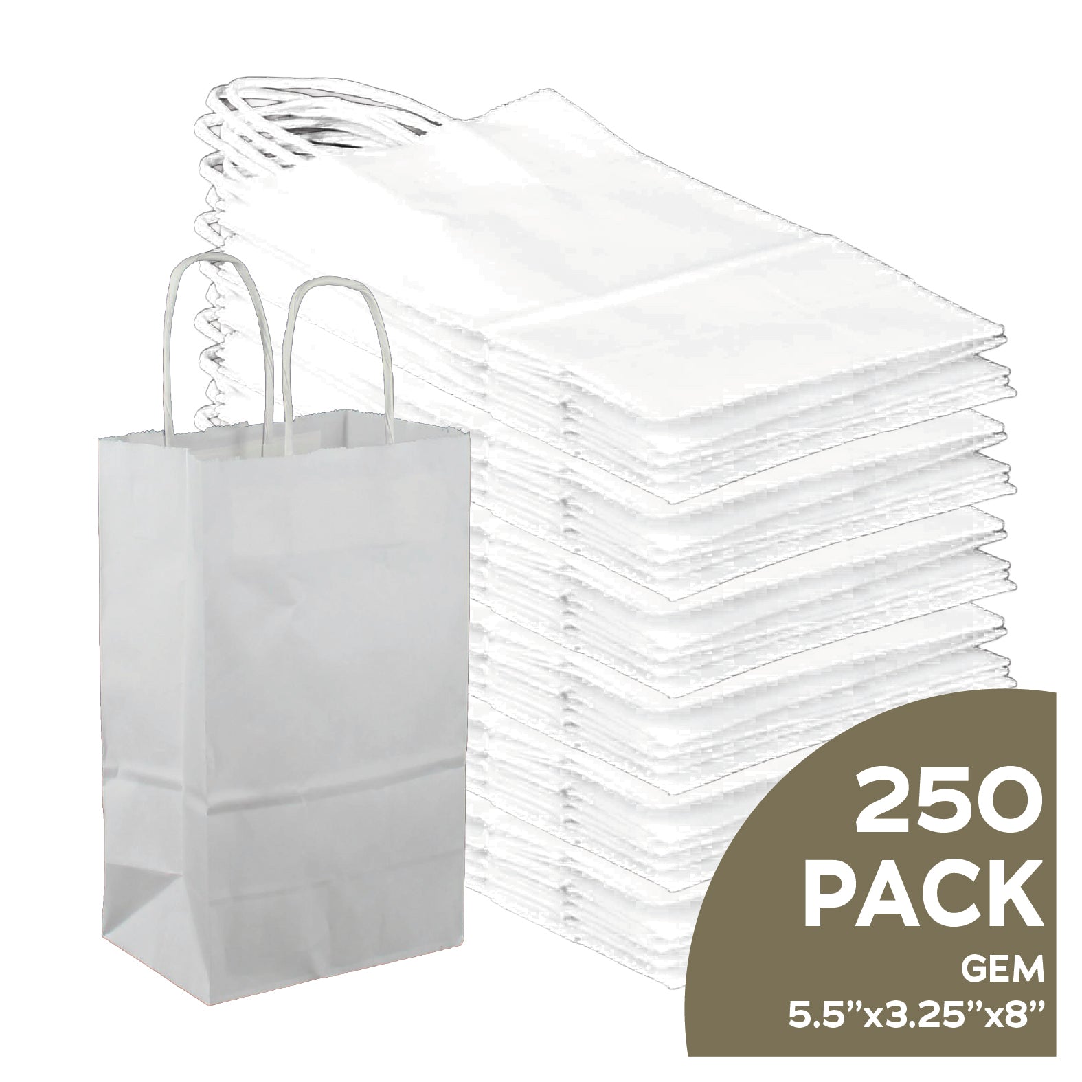 Gem 5x3x8 white kraft paper gift bags with handles