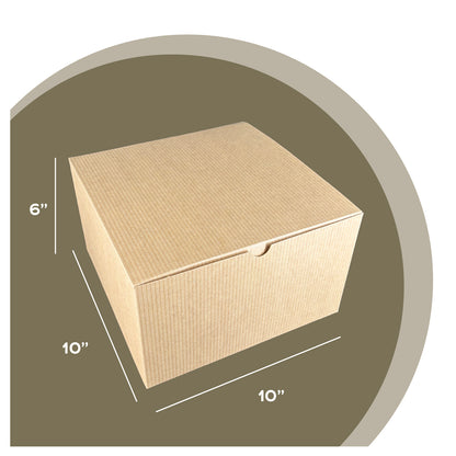 Natural Brown Tuckit Fold-Flat Gift Boxes 10×10×6" — Case of 50, Made in USA