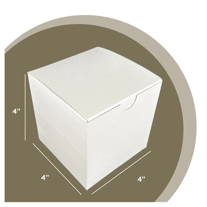 White Tuckit Fold-Flat Gift Boxes 4×4×4" — Case of 100, Made in USA