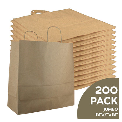 Jumbo 18x7x18 natural brown kraft paper shopping bags with handles