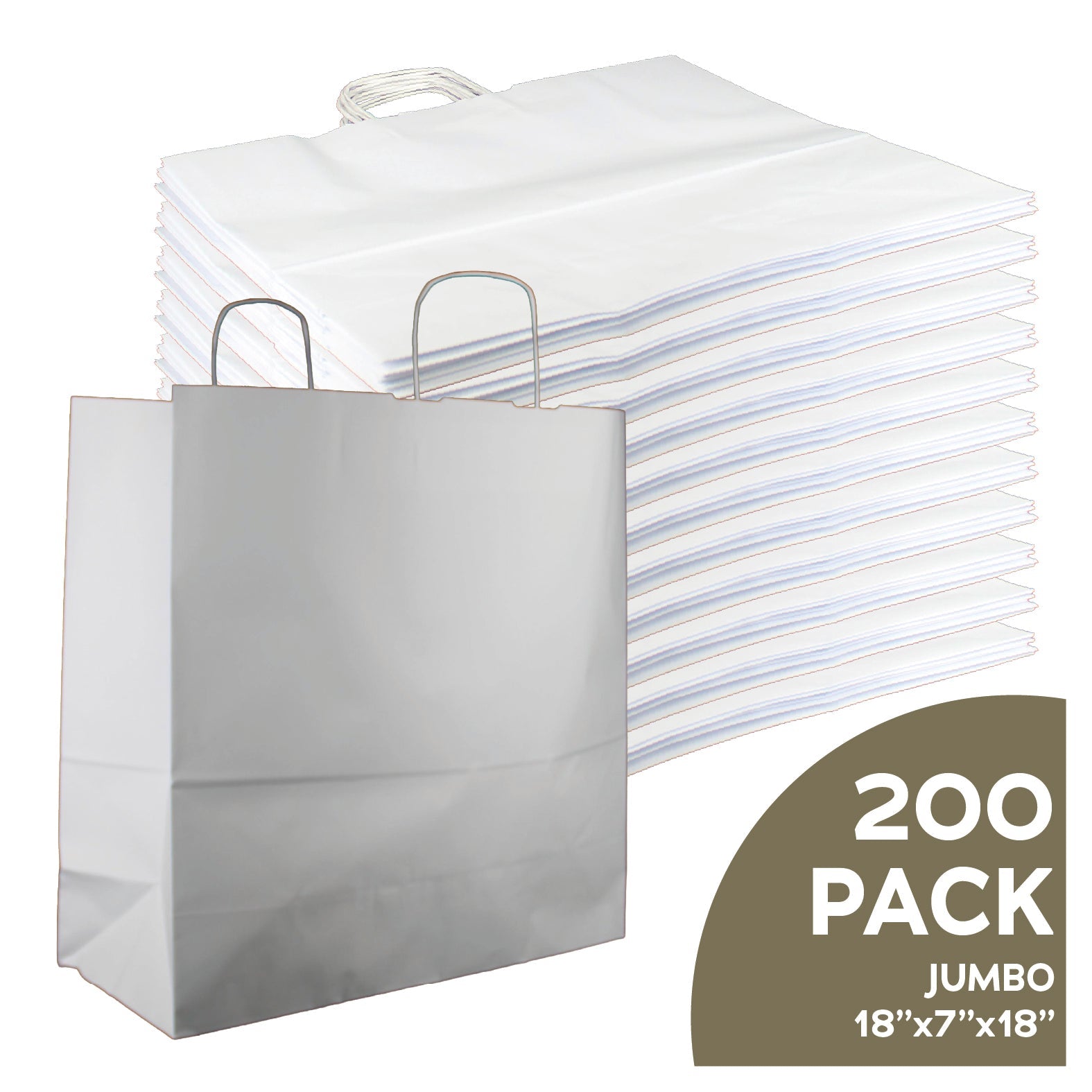 Jumbo 18x7x18 white kraft paper shopping bags with handles