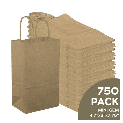 Mini Gem 4.7x3x7.5 natural brown kraft paper gift bags with handles