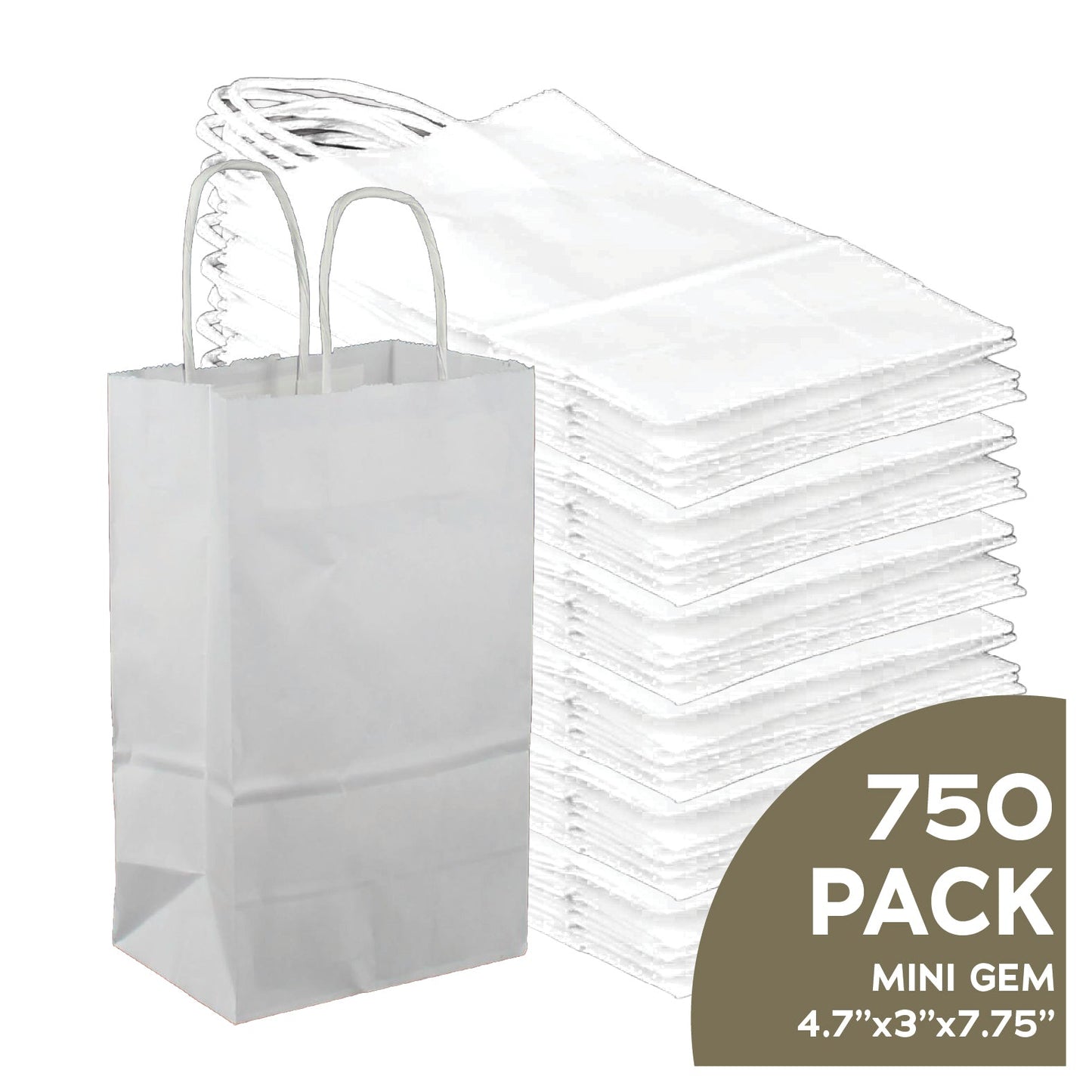 Mini Gem 4.7x3x7.5 white kraft paper gift bags with handles