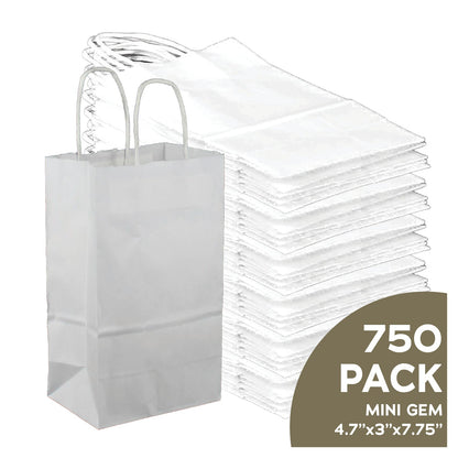 Mini Gem 4.7x3x7.5 white kraft paper gift bags with handles