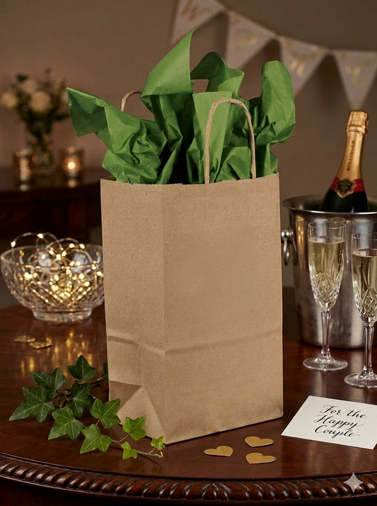 4.7x3x7.5 natural brown kraft gift bag styled in use
