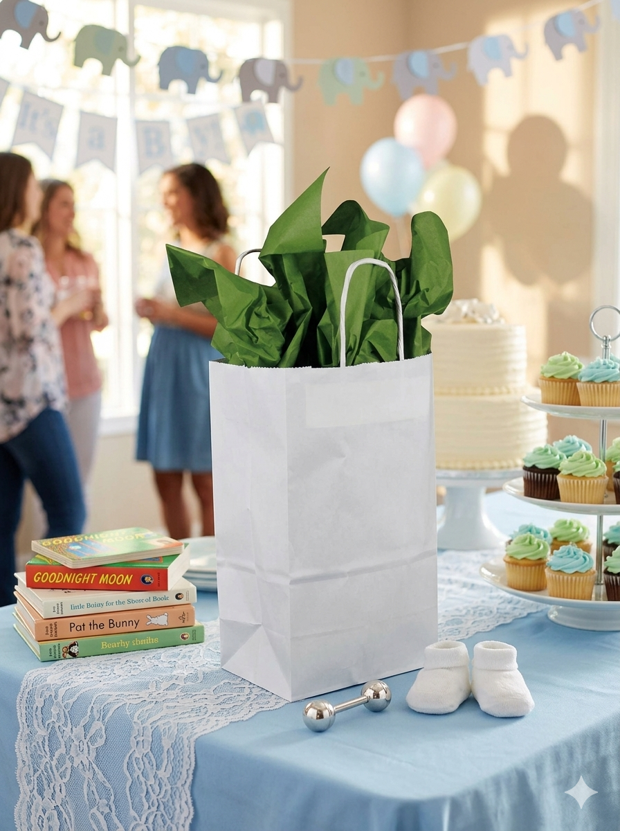 4.7x3x7.5 white kraft gift bag styled in use