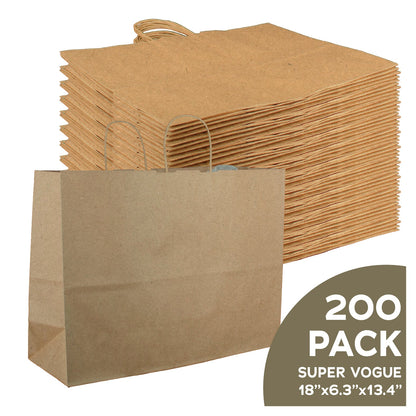 Super Vogue 18x6.8x13 natural brown kraft paper shopping bags with handles