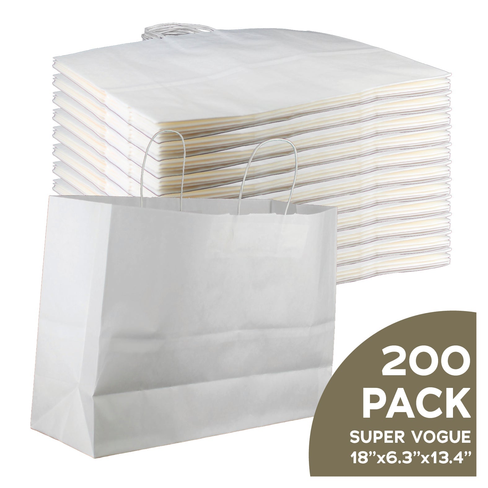 Super Vogue 18x6.8x13 white kraft paper shopping bags with handles