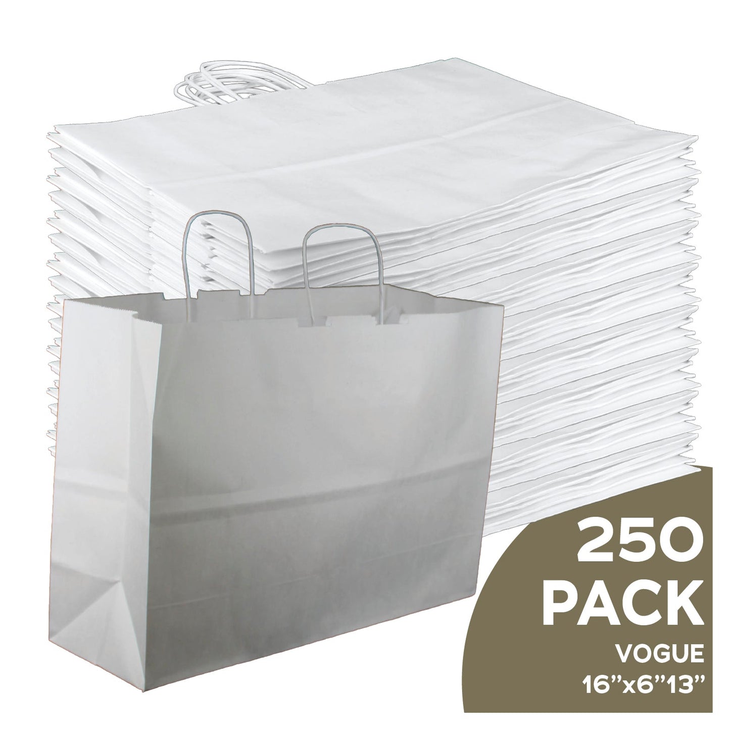 Vogue 16x6x13 white kraft paper shopping bags with handles