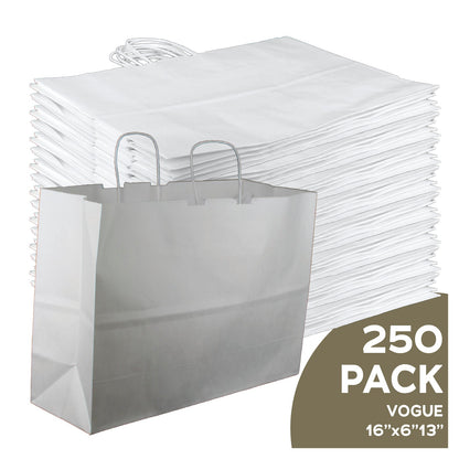Vogue 16x6x13 white kraft paper shopping bags with handles
