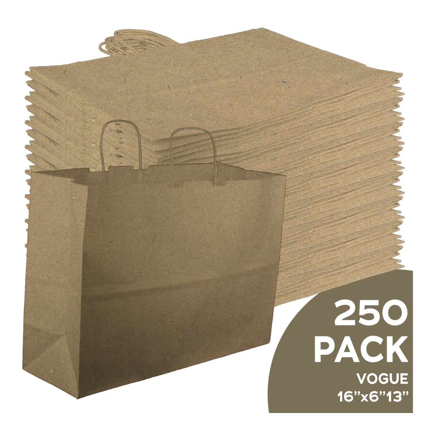 Vogue 16x6x13 natural brown kraft paper shopping bags with handles