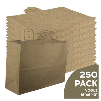 Vogue 16x6x13 natural brown kraft paper shopping bags with handles