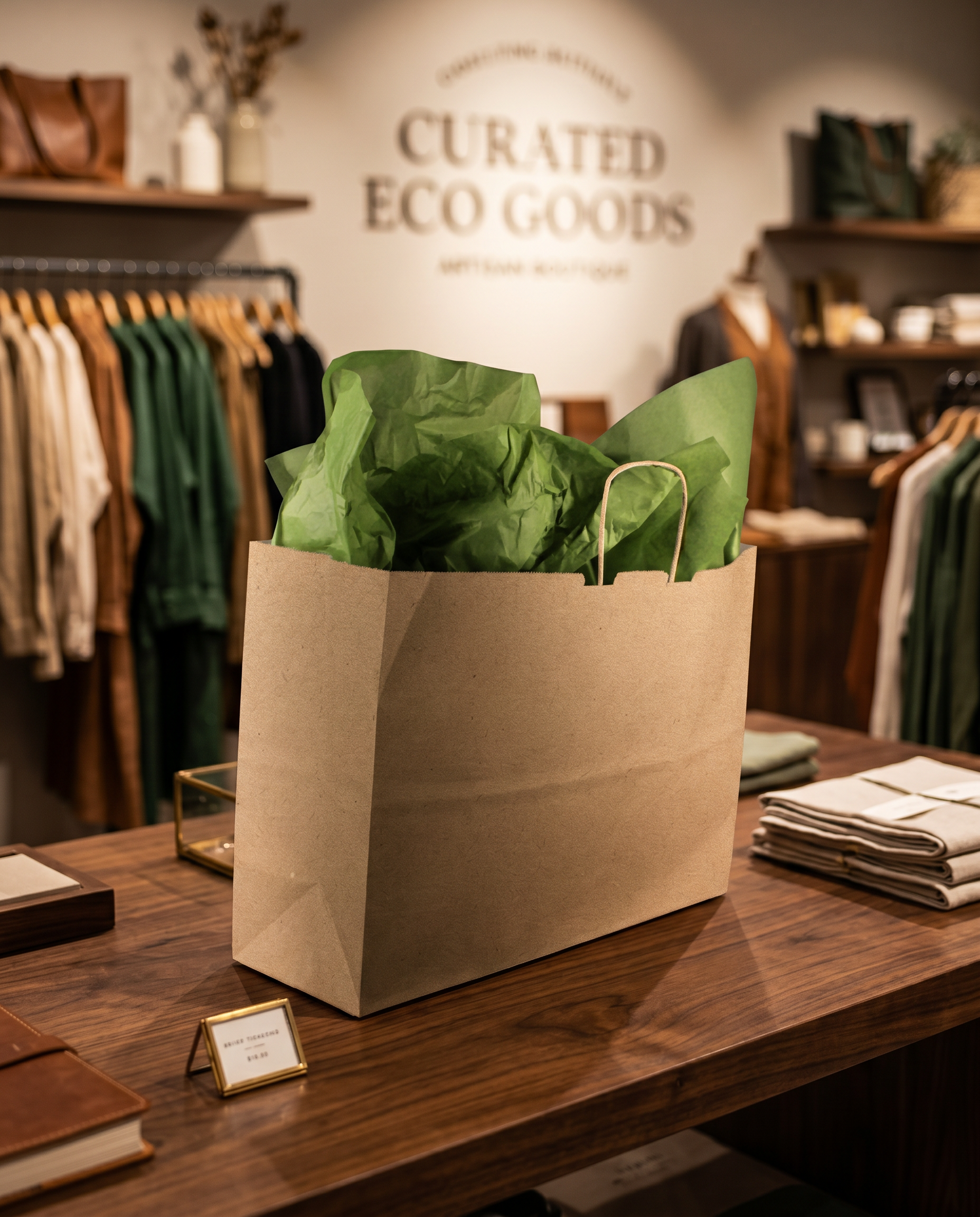 16x6x13 natural brown kraft shopping bag styled in use