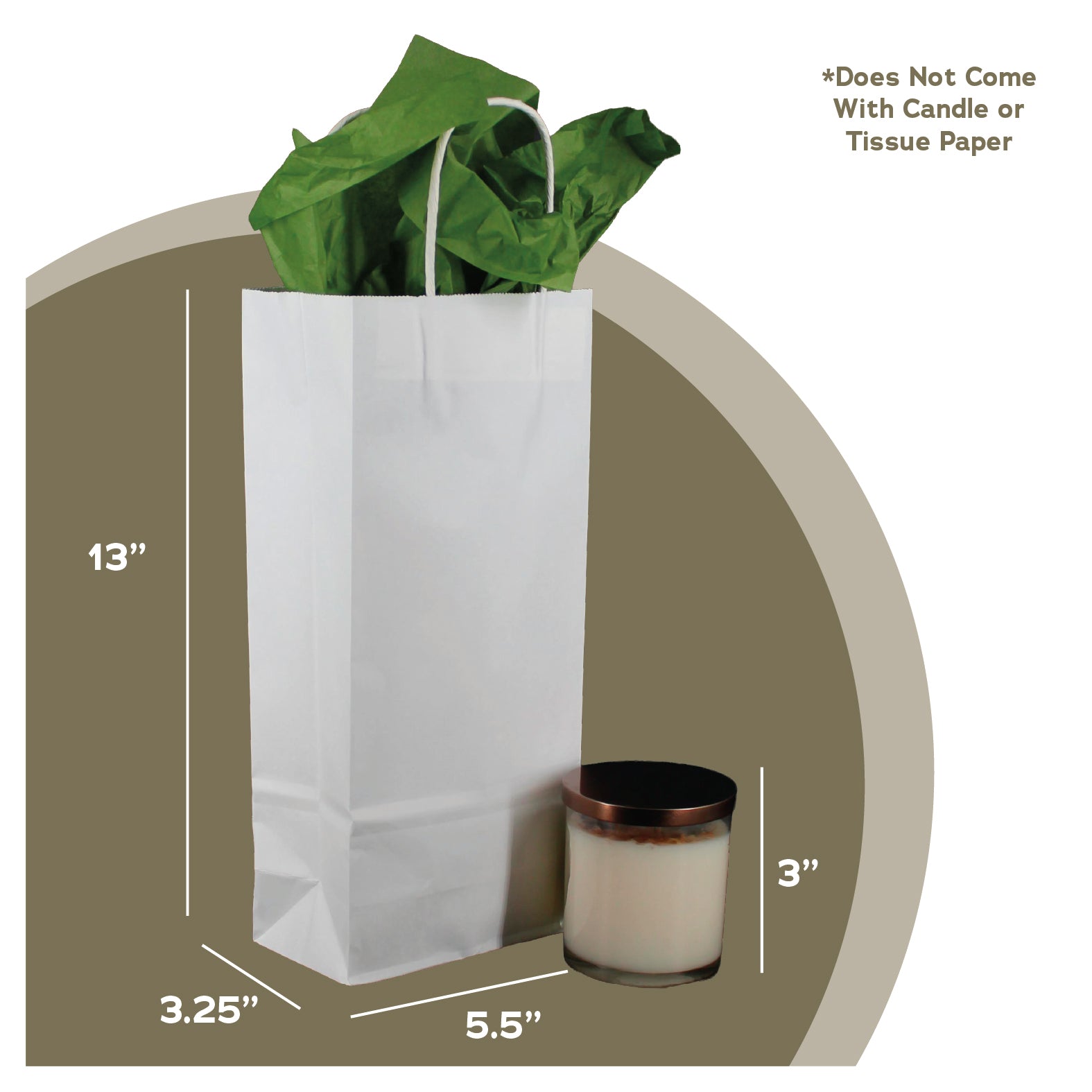White kraft paper wine bottle bag, 5.5x3.25x13 dimensions