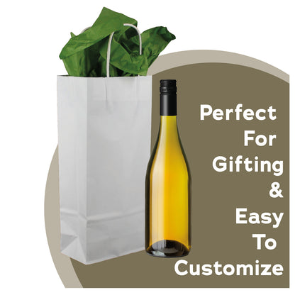 White kraft wine bag shown with bottle