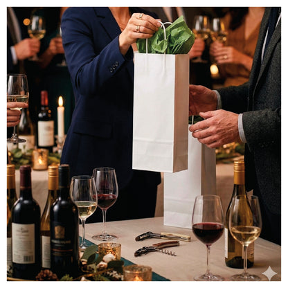 White kraft wine bags in gift setting