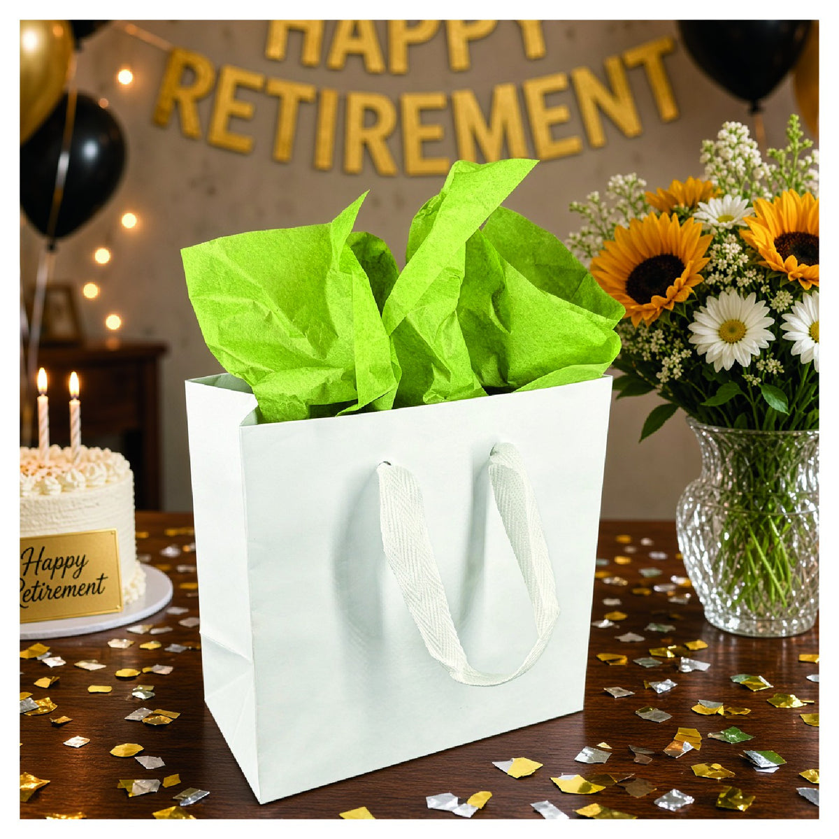 White euro tote gift bag with twill handles, 6.5x3.5x6.5 inches