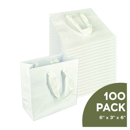 White euro tote gift bag with twill handles, 6.5x3.5x6.5 inches