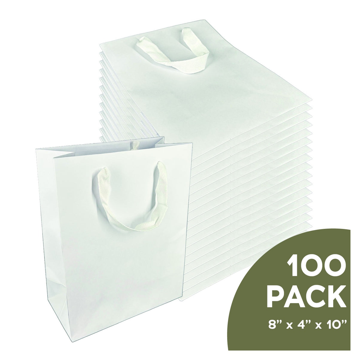 White euro tote gift bag with twill handles, 8x4x10 inches