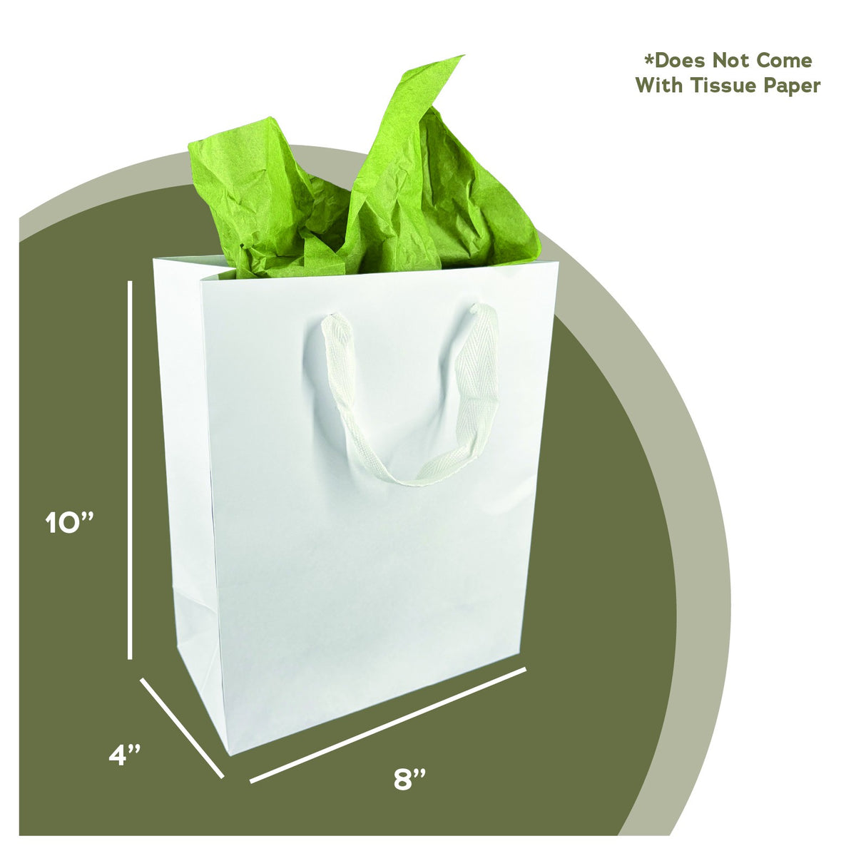 White euro tote gift bag with twill handles, 8x4x10 inches